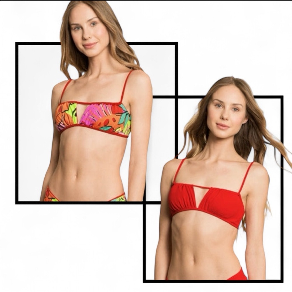 Maaji Crimson Emma Classic Reversible to a Solid Bralette Bikini Top